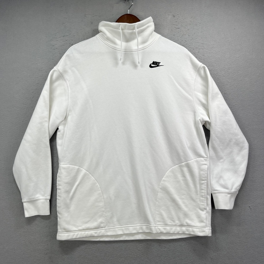 Nike Sweatshirt Womens XS White Funnel Neck Oversized Club Fleece Pullover